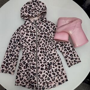 Urban Republic Pink and Black Leopard Print Hooded Jacket Or Raincoat
